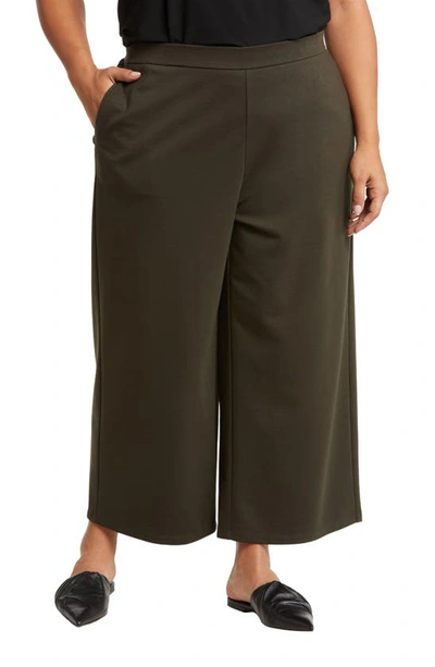 Eileen Fisher Cropped Wide Leg Pant In Woodland
