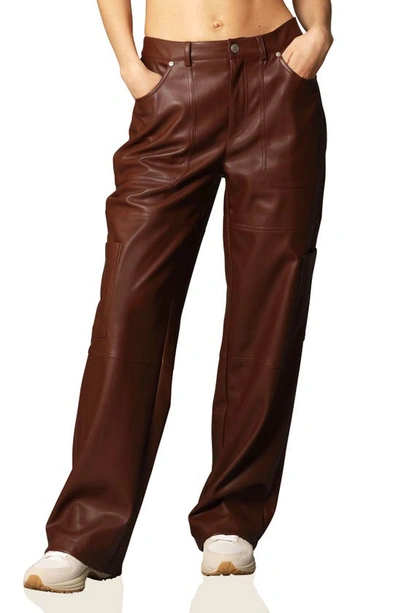 Avec Les Filles Faux Leather Cargo Pants In Brown