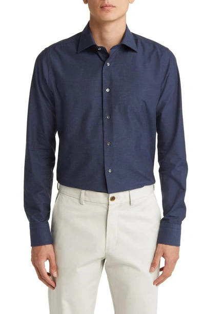 Canali Regular Fit Solid Cotton Dress Shirt In Blue