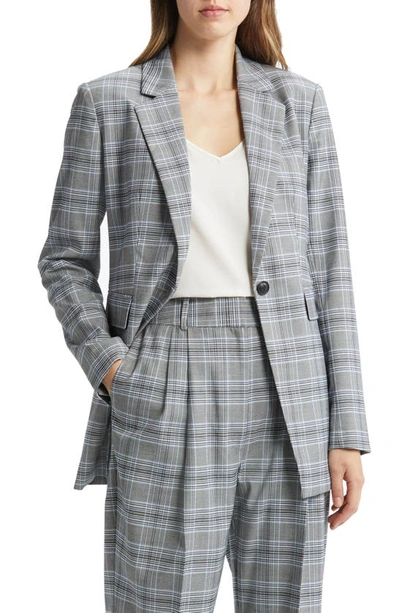 Nordstrom Glen Plaid One-button Blazer In Black- Teal Check