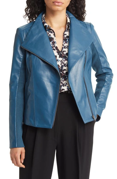 Nordstrom Leather Moto Jacket In Blue Ceramic