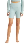 Beyond Yoga At Your Leisure Space Dye High Waist Bike Shorts In Fresh Sage Heather