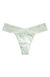 Hanky Panky Cotton & Stretch Lace Original Rise Thong In Cucumber Green