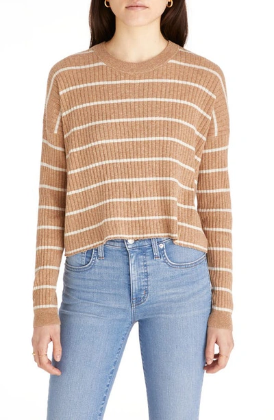 Madewell No Strings Attached Stripe Crewneck Sweater In Silver Sand