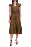 Julia Jordan Ruffle Sleeve Midi Dress In Cedar