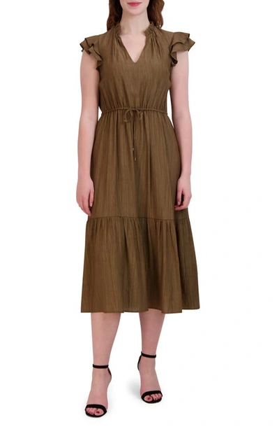 Julia Jordan Ruffle Sleeve Midi Dress In Cedar