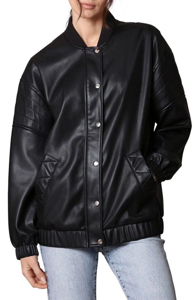 Avec Les Filles Relaxed Fit Faux-ever Leather™ Bomber Jacket In Black