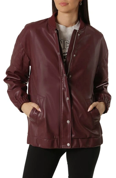 Avec Les Filles Relaxed Fit Faux-ever Leather™ Bomber Jacket In Zinfandel