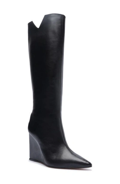 Schutz Asya Up Cut Wedge Pointed Toe Knee High Boot In Black