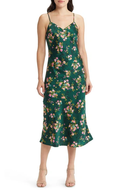 Lost + Wander Sarah Floral Print Midi Slipdress In Forest Green