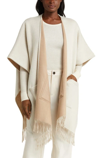 Nordstrom Reversible Pocket Wool & Cashmere Ruana In Ivory Combo