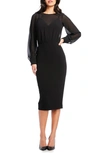 Dress The Population Pilar Mixed Media Long Sleeve Dress In Black