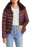 Save The Duck Mei Faux Fur Collar Puffer Jacket In Burgundy Black