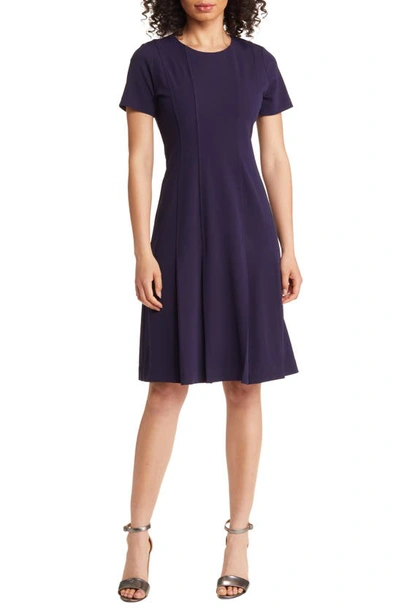 Tahari Asl Stretch Crepe Fit & Flare Dress In Midnight Navy