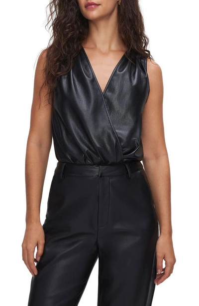 Good American Better Than Leather Faux Leather Wrap Bodysuit In Black001