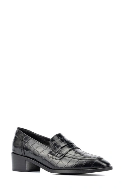 Aquatalia Riya Croc Embossed Penny Loafer In Black