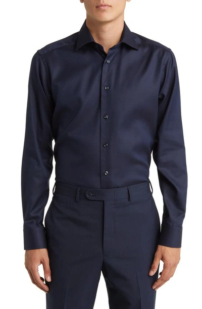 Eton Slim Fit Diamond Weave Cotton Dress Shirt In Blue