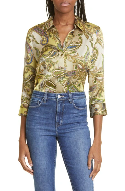 L Agence Dani Silk Button-up Blouse In Multi Textured Paisley