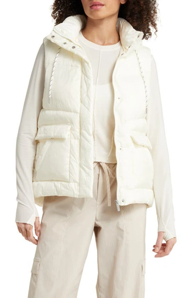 Zella Quilted Hooded Cocoon Waistcoat In Ivory Egret