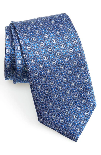 David Donahue Neat Geometric Silk Tie In Blue