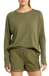 Zella Relaxed Long Sleeve Slub Jersey T-shirt In Olive Night