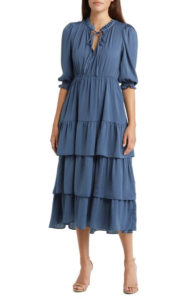 Melloday Tiered Satin Midi Dress In Sage Leaf | ModeSens