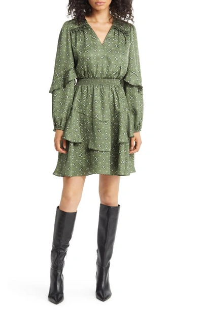 Sam Edelman Foulard Long Sleeve A-line Minidress In Green