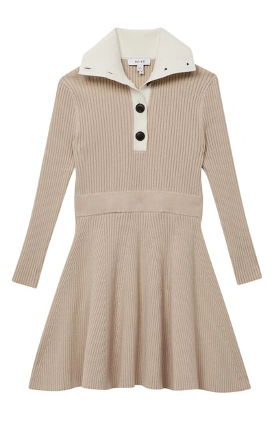 Reiss Kids' Maia Long Sleeve Rib Sweater Dress In Camel