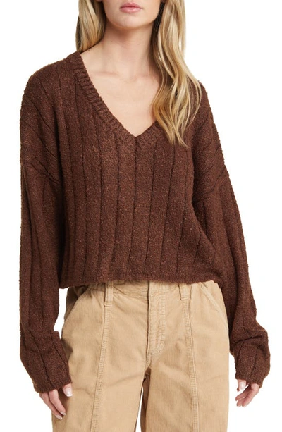 Pacsun V-neck Rib Crop Sweater In Rocky Road