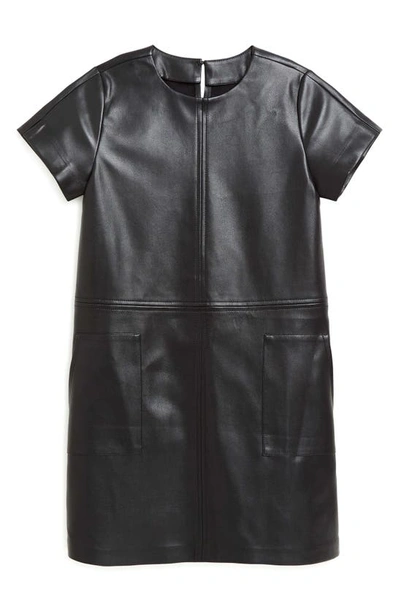 Tractr Kids' Faux Leather Shift Dress In Black