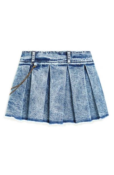 Tractr Kids' Pleated Chain Detail Denim Skort In Indigo