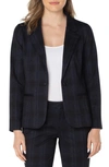Liverpool Los Angeles Shadow Plaid Fitted Knit Blazer In Blue/ Black Shadow