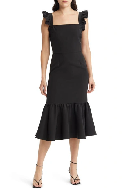 Chelsea28 Ruffle Sleeve Midi Dress In Black