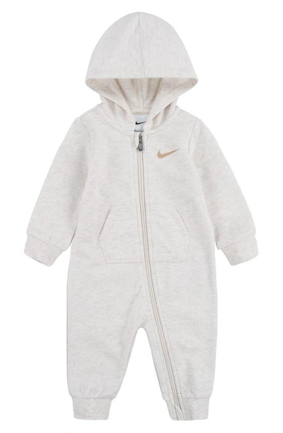 Nike Babies' Hooded French Terry Romper In Pale Ivory Heather