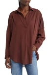French Connection Clar Rhodes Textured Popover Tunic Shirt In Bitter Chocolate