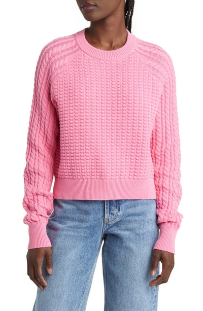 French Connection Mozart Mixed Stitch Cotton Sweater In Aurora Pink