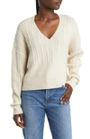 French Connection Babysoft V-neck Cable Knit Sweater In Light Oatmeal