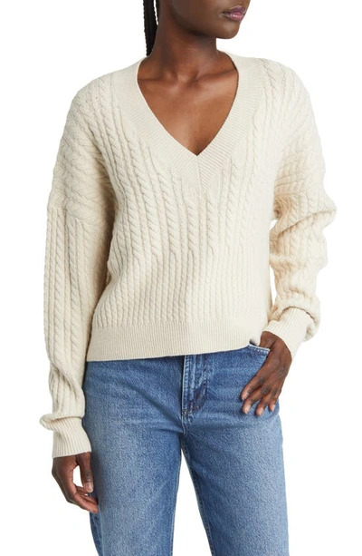 French Connection Babysoft V-neck Cable Knit Sweater In Light Oatmeal