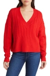French Connection Babysoft V-neck Cable Knit Sweater In Mars Red