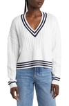 French Connection Babysoft V-neck Cable Knit Sweater In Winter White