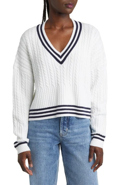 French Connection Babysoft V-neck Cable Knit Jumper In Winter White