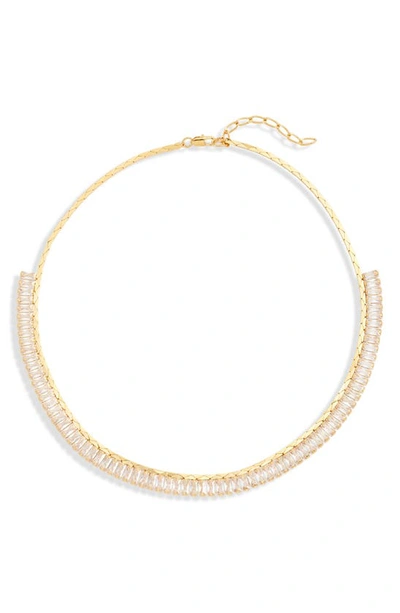 Nordstrom Cubic Zirconia Cobra Chain Collar Necklace In Clear- Gold