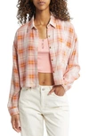 Bp. Plaid Crop Button-up Shirt In Pink- Tan Plaid