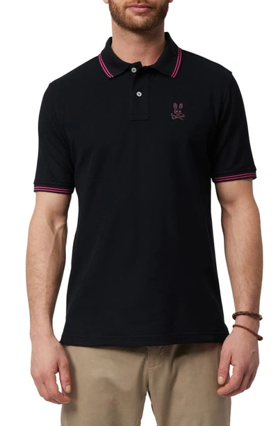 Psycho Bunny Tipped Logo Embroidered Pima Cotton Piqué Polo In Black