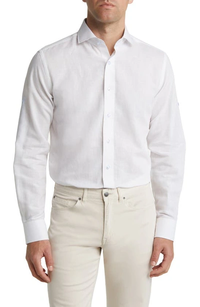 Lorenzo Uomo Trim Fit Solid Cotton & Linen Dress Shirt In White