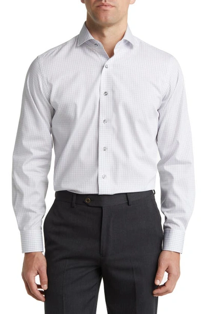 Lorenzo Uomo Trim Fit Heathered Gingham Dress Shirt In Light Grey