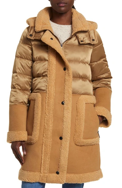 Sam Edelman Faux Shearling Puffer Jacket In Copper