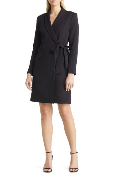 Tahari Asl Side Tie Long Sleeve Wrap Coat Dress In Black