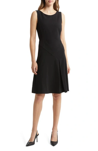 Tahari Asl Asymmetric Seam Sleeveless Fit & Flare Dress In Black