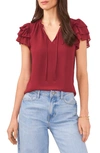 1.STATE FLUTTER SLEEVE SPLIT NECK CHIFFON BLOUSE